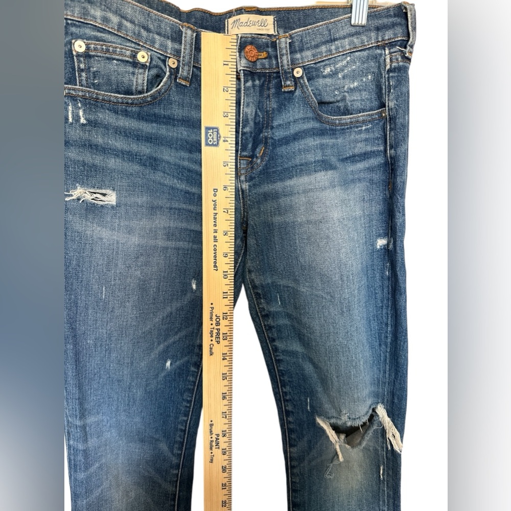 Madewell Distressed Medium/ Dark Wash Slim‎ Boy Jean, Size 24 - Picture 8 of 10